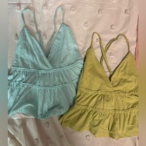 Women's Ruffled Camisole Set - Light Blue and Olive Green